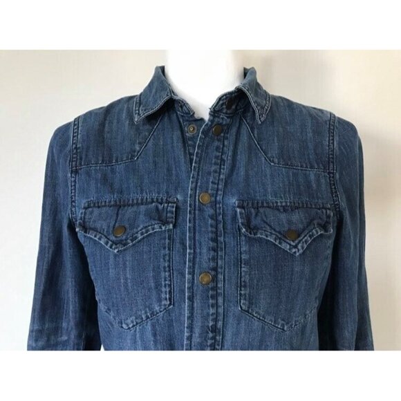 MADEWELL Denim Blue Jean Shirt Womens Size XS Western Cowgirl Fit Snaps - Picture 2 of 9
